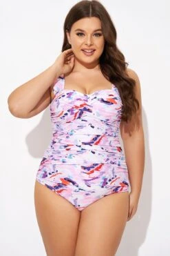 Pink Sweetheart Neckline Tie Dye One Piece Swimsuit -Meetcurve Shop b deop097005 5