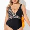 Black Printed Tie Wrap One Piece Swimsuit -Meetcurve Shop b deop098005 1 2
