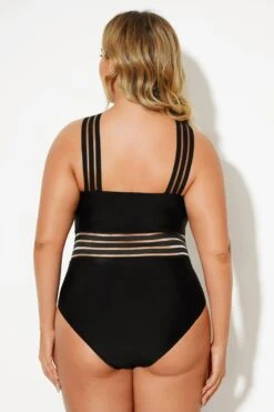 Black Crossover Lady Vintage One Piece Swimsuit -Meetcurve Shop b deop115001 2