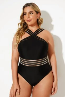 Black Crossover Lady Vintage One Piece Swimsuit -Meetcurve Shop b deop115001 3