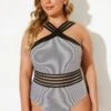 Stripe Crossover Vintage One Piece Swimsuit 1 Stripe Crossover Vintage One Piece Swimsuit -Meetcurve Shop b deop115002 33
