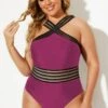 Red Criss-cross Straps Full Lining One Piece Swimsuit 2 Red Criss-cross Straps Full Lining One Piece Swimsuit -Meetcurve Shop b deop115003 11