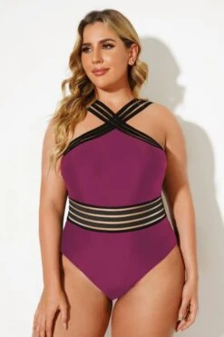 Red Criss-cross Straps Full Lining One Piece Swimsuit -Meetcurve Shop b deop115003 33
