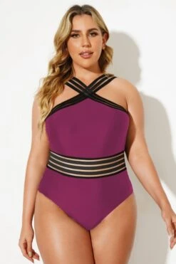 Red Criss-cross Straps Full Lining One Piece Swimsuit -Meetcurve Shop b deop115003 44