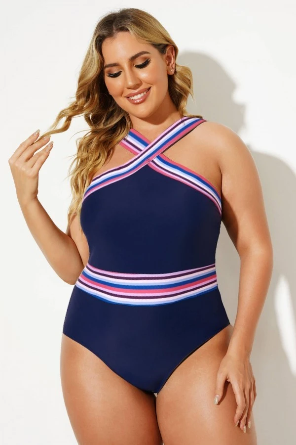 Blue Crossover Women One Piece Swimsuit 3 Blue Crossover Women One Piece Swimsuit