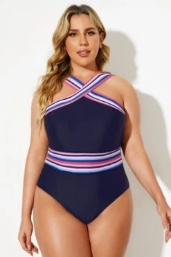 Blue Crossover Women One Piece Swimsuit 8 Blue Crossover Women One Piece Swimsuit -Meetcurve Shop b deop115005 33