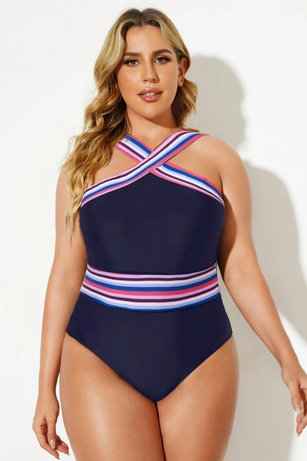 Blue Crossover Women One Piece Swimsuit 5 Blue Crossover Women One Piece Swimsuit - Image 3