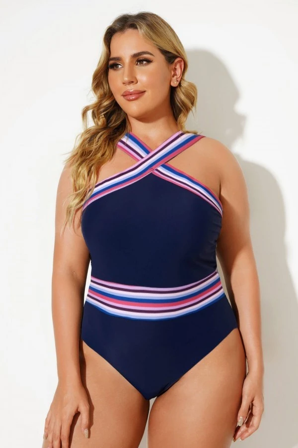 Blue Crossover Women One Piece Swimsuit 6 Blue Crossover Women One Piece Swimsuit - Image 4