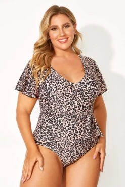 Leopard Printed One Piece Swimsuit With Sleeves -Meetcurve Shop b deop124001 4