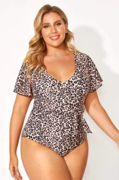 Leopard Printed One Piece Swimsuit With Sleeves -Meetcurve Shop b deop124001 5