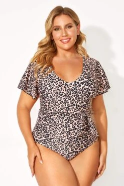 Leopard Printed One Piece Swimsuit With Sleeves -Meetcurve Shop b deop124001 6