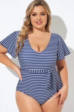 Blue And White Stripe Women One Piece Swimsuit 10 Blue And White Stripe Women One Piece Swimsuit -Meetcurve Shop b deop124005 3