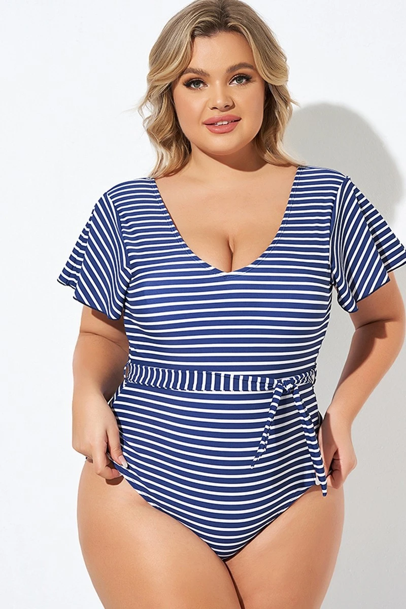 Blue And White Stripe Women One Piece Swimsuit 7 Blue And White Stripe Women One Piece Swimsuit - Image 5