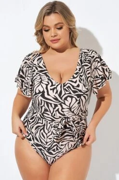 Print V-neck Low Back One Piece Swimsuit -Meetcurve Shop b deop124006 6