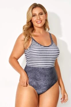 Stripes Extra-low Back Stylish One Piece Swimsuit -Meetcurve Shop b deop127001 1