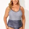 Stripes Extra-low Back Stylish One Piece Swimsuit -Meetcurve Shop b deop127001 4