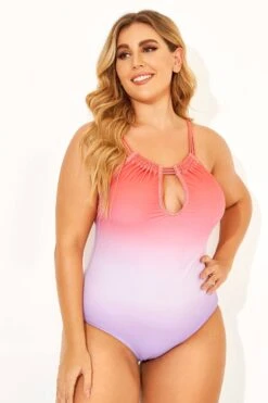 Ombre Color Keyhole Halter Top One Piece Swimsuits -Meetcurve Shop b deop152001 3