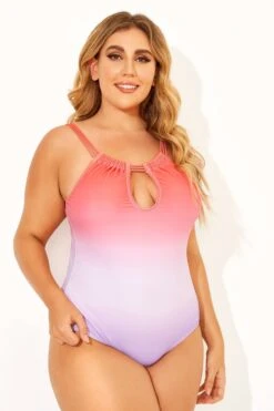 Ombre Color Keyhole Halter Top One Piece Swimsuits -Meetcurve Shop b deop152001 5