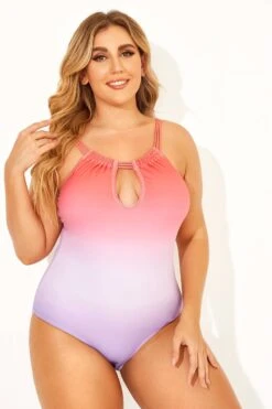 Ombre Color Keyhole Halter Top One Piece Swimsuits -Meetcurve Shop b deop152001 6