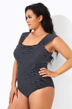 Black & White Striped Thick Strap One Piece Swimsuit 8 Black & White Striped Thick Strap One Piece Swimsuit -Meetcurve Shop b deop163001 2