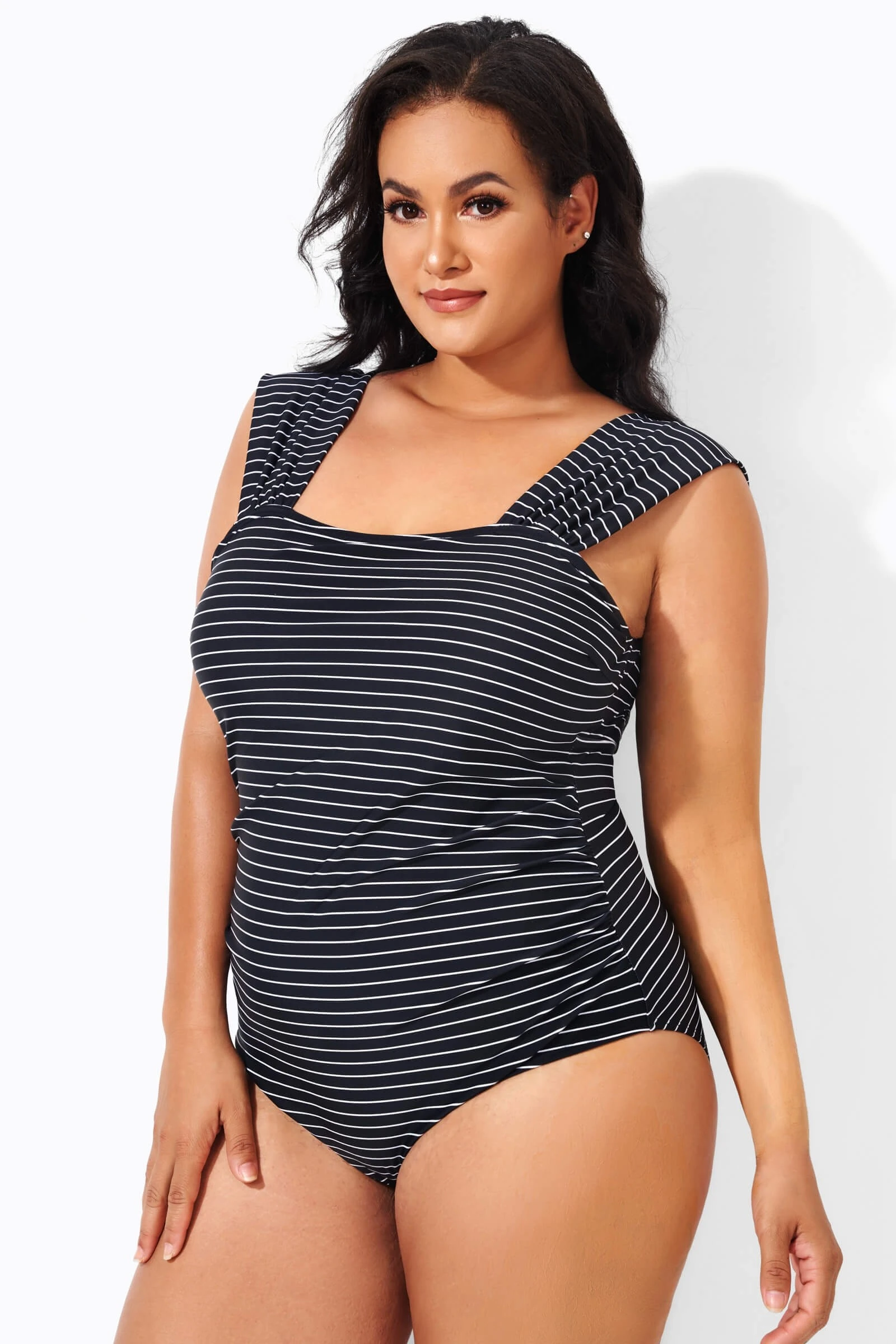 Black & White Striped Thick Strap One Piece Swimsuit 6 Black & White Striped Thick Strap One Piece Swimsuit - Image 4