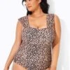 Dark Cheetah Pattern Vintage One Piece Swimsuit -Meetcurve Shop b deop163002 1