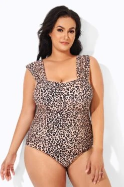 Dark Cheetah Pattern Vintage One Piece Swimsuit -Meetcurve Shop b deop163002 4