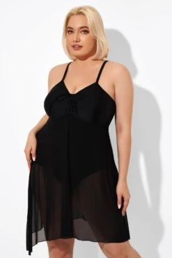 Black 2 In 1 Adjustable Straps Retro One Piece Swimsuit