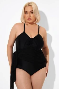 Black 2 In 1 Adjustable Straps Retro One Piece Swimsuit -Meetcurve Shop b deop177001 5