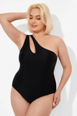 Black Cut Out One Shoulder One Piece Swimsuit -Meetcurve Shop b deop182001 3