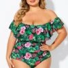 Floral Print Bandeau Off The Shoulder Ruffle One Piece Swimsuit 2 Floral Print Bandeau Off The Shoulder Ruffle One Piece Swimsuit -Meetcurve Shop b deop183006 3