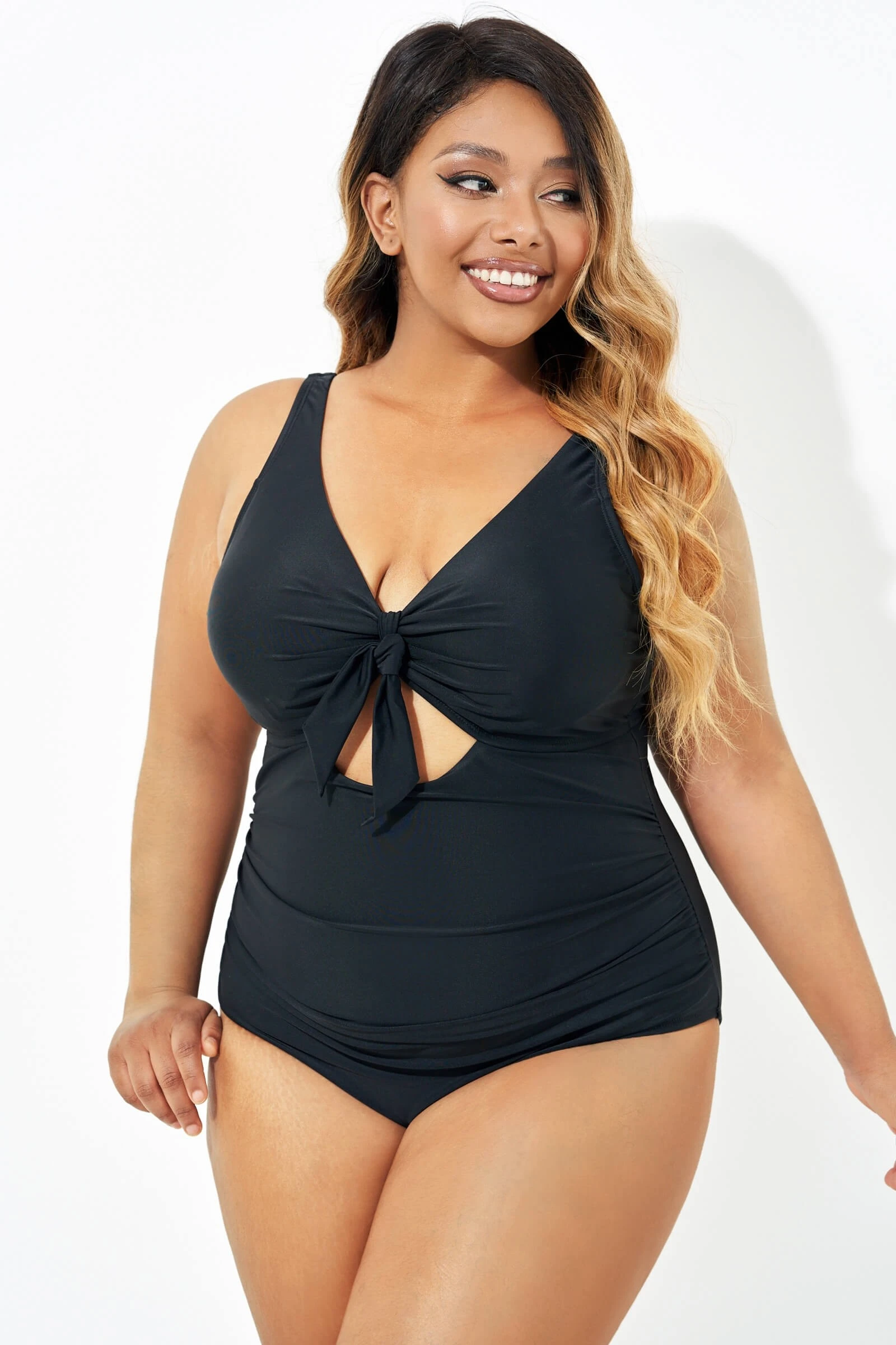 Black Cut Out Tie Front Underwire One Piece Swimsuit 3 Black Cut Out Tie Front Underwire One Piece Swimsuit