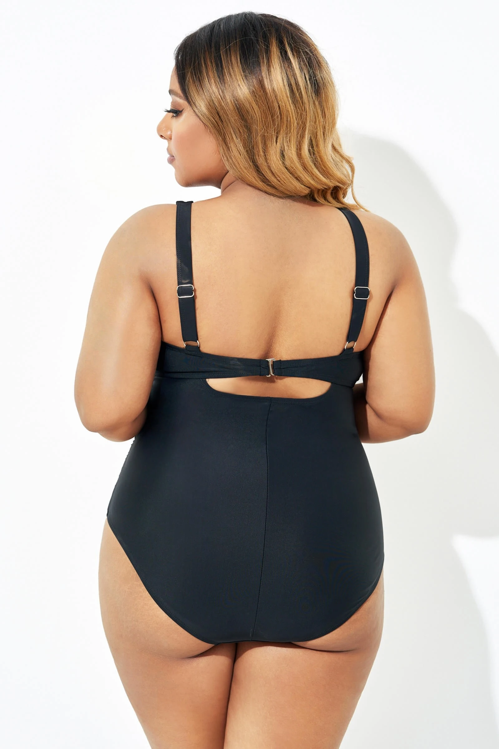 Black Cut Out Tie Front Underwire One Piece Swimsuit 4 Black Cut Out Tie Front Underwire One Piece Swimsuit - Image 2