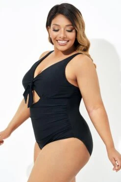 Black Cut Out Tie Front Underwire One Piece Swimsuit 10 Black Cut Out Tie Front Underwire One Piece Swimsuit -Meetcurve Shop b deop184001 3