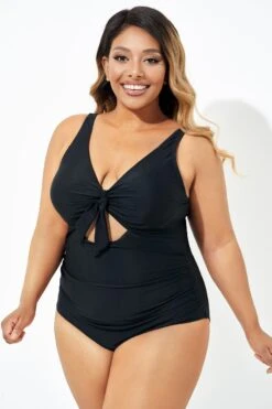 Black Cut Out Tie Front Underwire One Piece Swimsuit 11 Black Cut Out Tie Front Underwire One Piece Swimsuit -Meetcurve Shop b deop184001 4