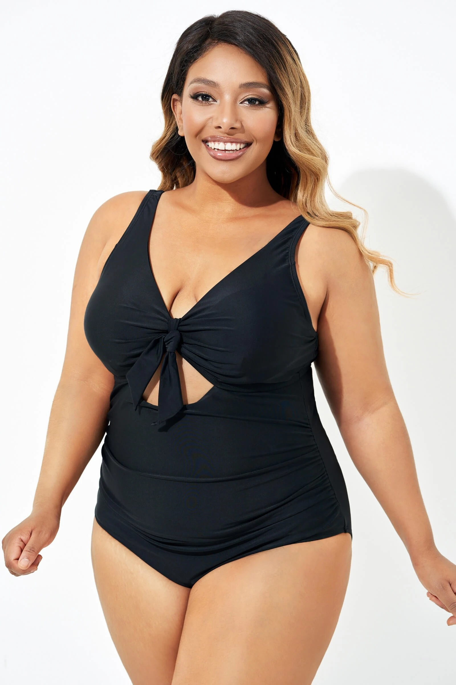 Black Cut Out Tie Front Underwire One Piece Swimsuit 6 Black Cut Out Tie Front Underwire One Piece Swimsuit - Image 4