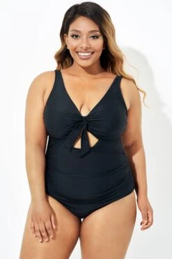 Black Cut Out Tie Front Underwire One Piece Swimsuit 12 Black Cut Out Tie Front Underwire One Piece Swimsuit -Meetcurve Shop b deop184001 5