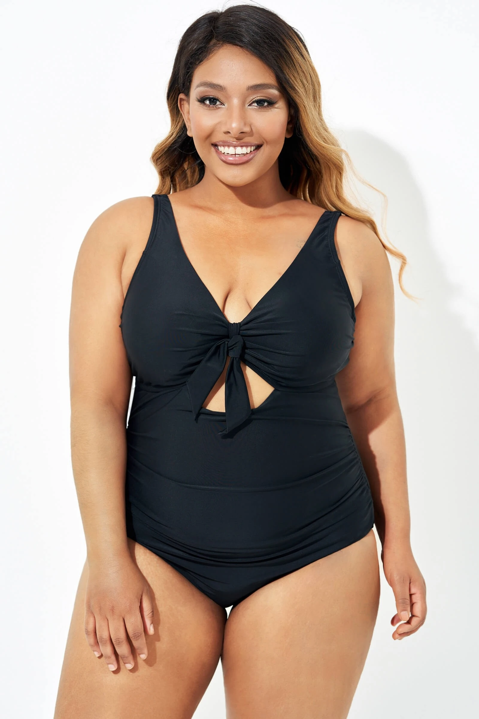 Black Cut Out Tie Front Underwire One Piece Swimsuit 7 Black Cut Out Tie Front Underwire One Piece Swimsuit - Image 5