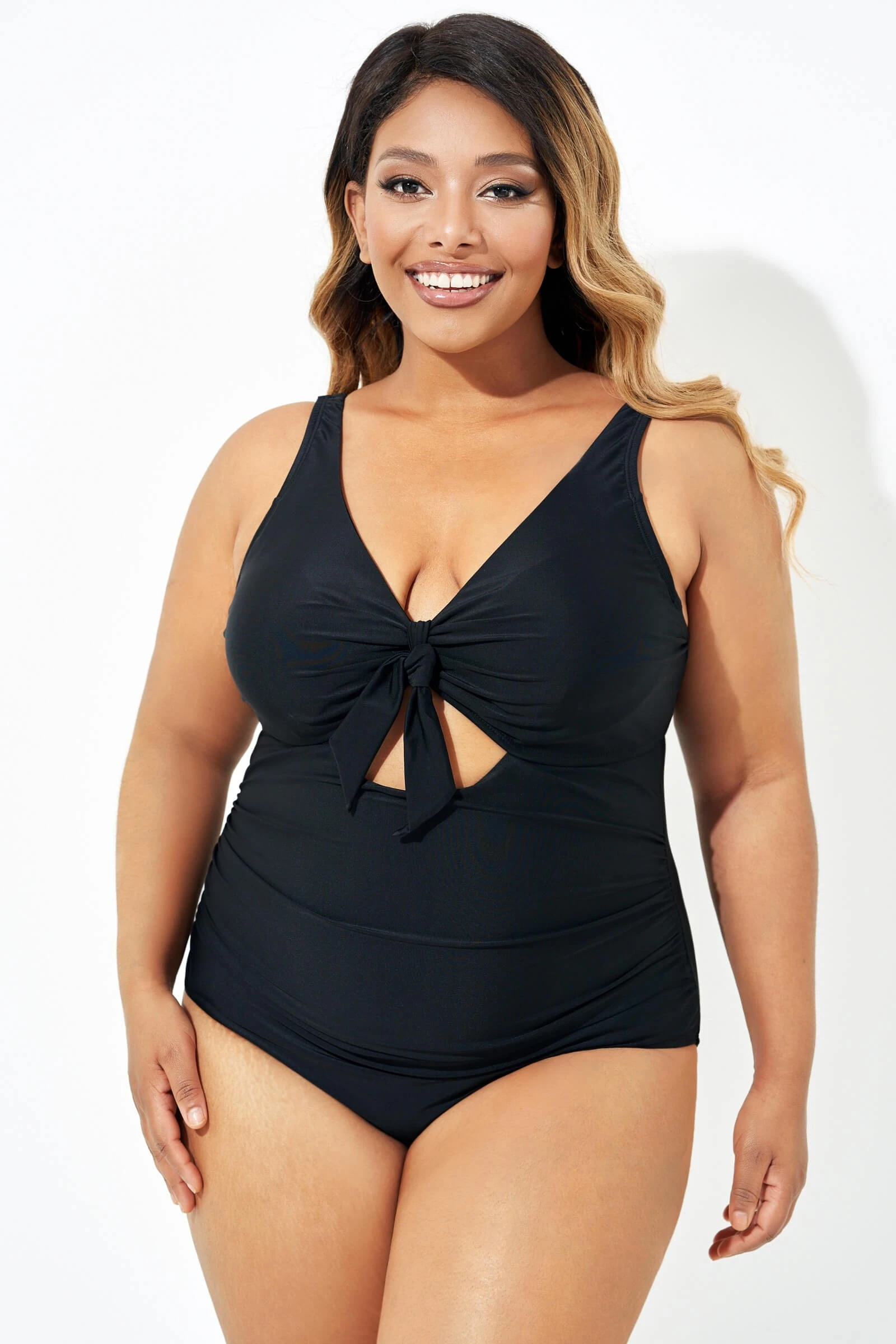 Black Cut Out Tie Front Underwire One Piece Swimsuit 8 Black Cut Out Tie Front Underwire One Piece Swimsuit - Image 6