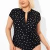 Polka Dots Zipper One Piece Swimsuit With Cap Sleeves 2 Polka Dots Zipper One Piece Swimsuit With Cap Sleeves -Meetcurve Shop b deop187001 1