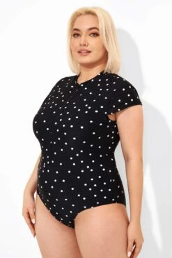 Polka Dots Zipper One Piece Swimsuit With Cap Sleeves 10 Polka Dots Zipper One Piece Swimsuit With Cap Sleeves -Meetcurve Shop b deop187001 3