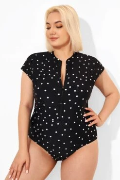 Polka Dots Zipper One Piece Swimsuit With Cap Sleeves 13 Polka Dots Zipper One Piece Swimsuit With Cap Sleeves -Meetcurve Shop b deop187001 4