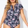 Pink Floral Tummy Control Cap Sleeves One Piece Swimsuit -Meetcurve Shop b deop187002 1