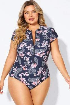 Top 3 Swimwear Trends for Summer 2024: Style Meets Comfort 3 Pink Floral Tummy Control Cap Sleeves One Piece Swimsuit