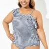 Black & White Gingham One-Shoulder One Piece Swimsuit -Meetcurve Shop b deop190001 1