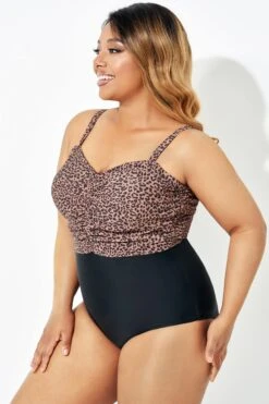 Black Leopard Tummy Control One Piece Swimsuit 10 Black Leopard Tummy Control One Piece Swimsuit -Meetcurve Shop b deop193001 3