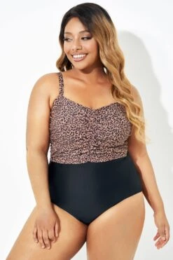 Black Leopard Tummy Control One Piece Swimsuit 12 Black Leopard Tummy Control One Piece Swimsuit -Meetcurve Shop b deop193001 6