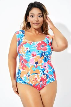 Floral Tummy Control Cap Sleeve One Piece Swimsuit 12 Floral Tummy Control Cap Sleeve One Piece Swimsuit -Meetcurve Shop b deop194001 1