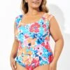 Floral Tummy Control Cap Sleeve One Piece Swimsuit -Meetcurve Shop b deop194001 3