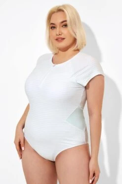 Blue & White Stripe One Piece Swimsuit With Sleeves -Meetcurve Shop b deop201001 5